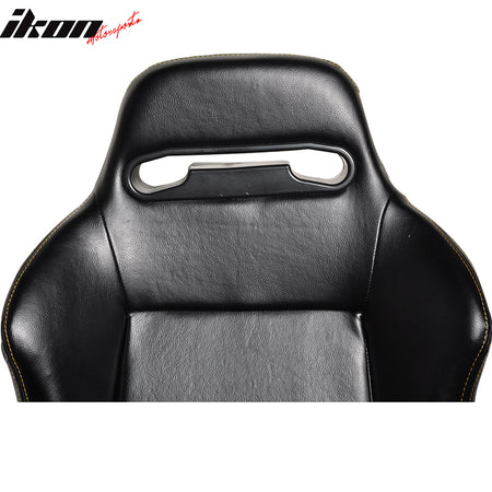 One Pair of Racing Seats JDM Style Black PVC Leather W/ Yellow Stitch