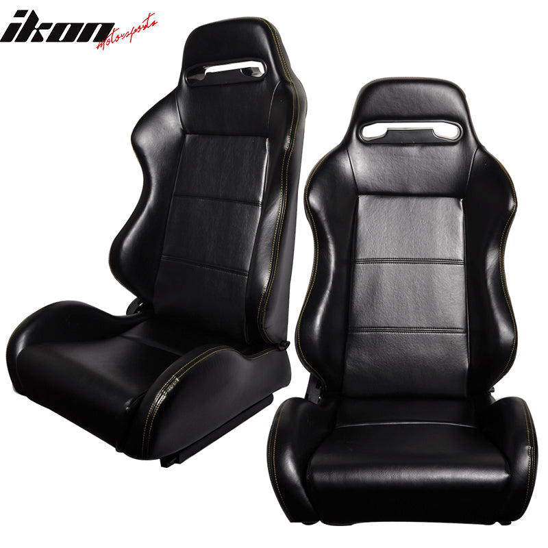 One Pair of Racing Seats JDM Black PVC Leather w/ Yellow Stitch