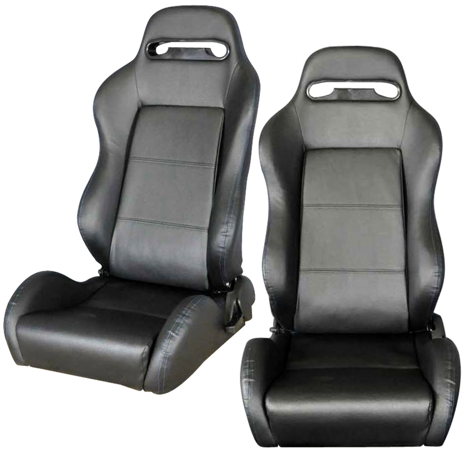 Universal Recardo Style Black Blue Stitch Racing Seats PVC