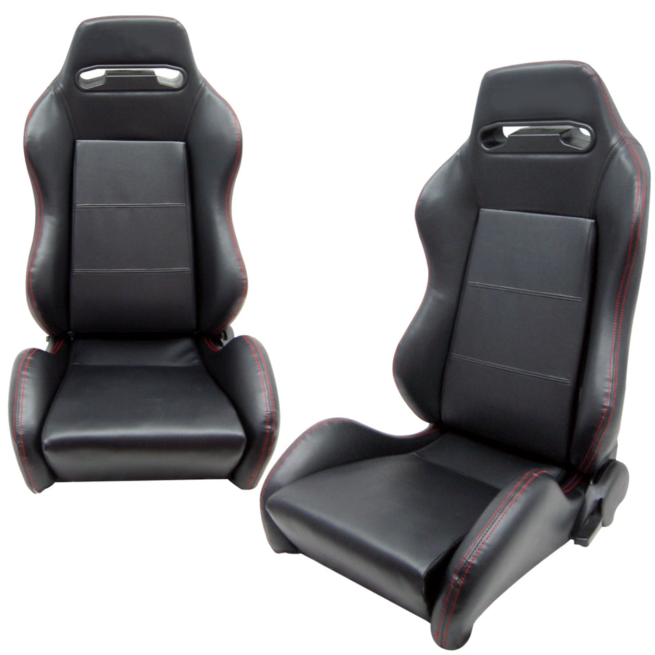 Universal Recardo Style Black Red Stitch Racing Seats PVC