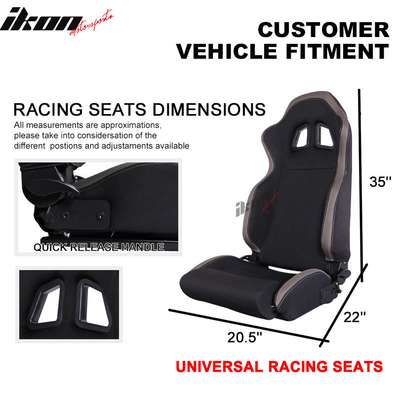 Universal JDM Style Black Gunmetal Racing Seats Cloth