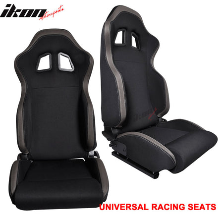 Pair Fits Honda Acura JDM Style Cloth Black & Gunmetal Brown Cloth Racing Seats
