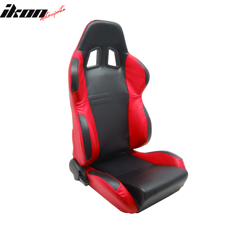 Universal Black Red PVC Leather Racing Bucket Seats Reclinable Slider