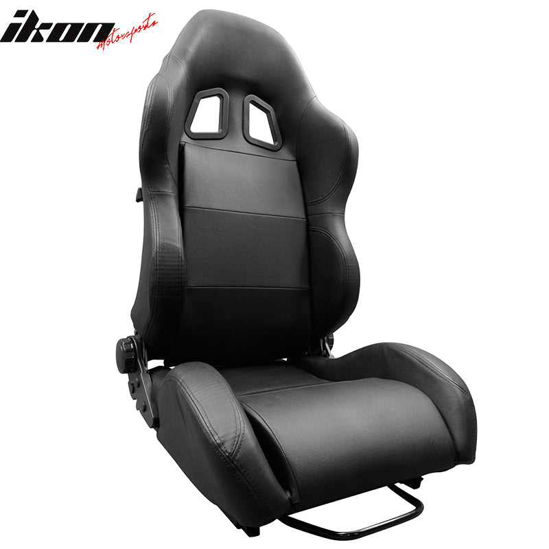 All Black PVC Leather Racing Bucket Seats Reclinable Slider Left Right Ford Kia