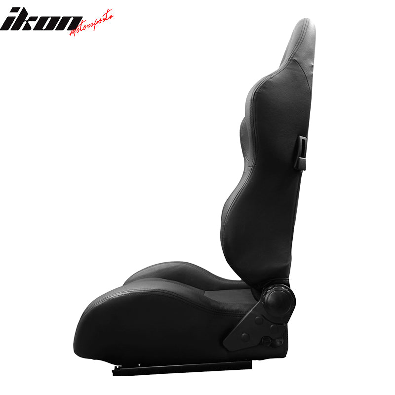 All Black PVC Leather Racing Bucket Seats Reclinable Slider Left Right Ford Kia