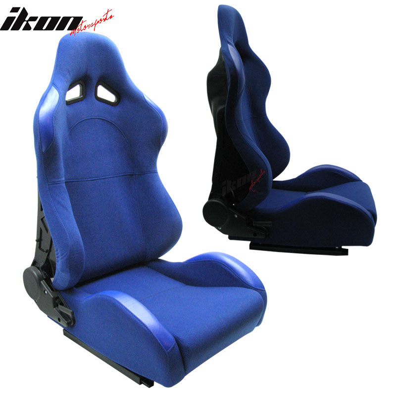 Racing Seat Compatible With Most Vehicles 2 Tone Style Blue Cloth with Black Hardback Seats Cloth Reclinable by IKON MOTORSPORTS, 1997 1998 1999 2000 2001 2002 2003 2004 2005 2006 2007 2008 2009 2010