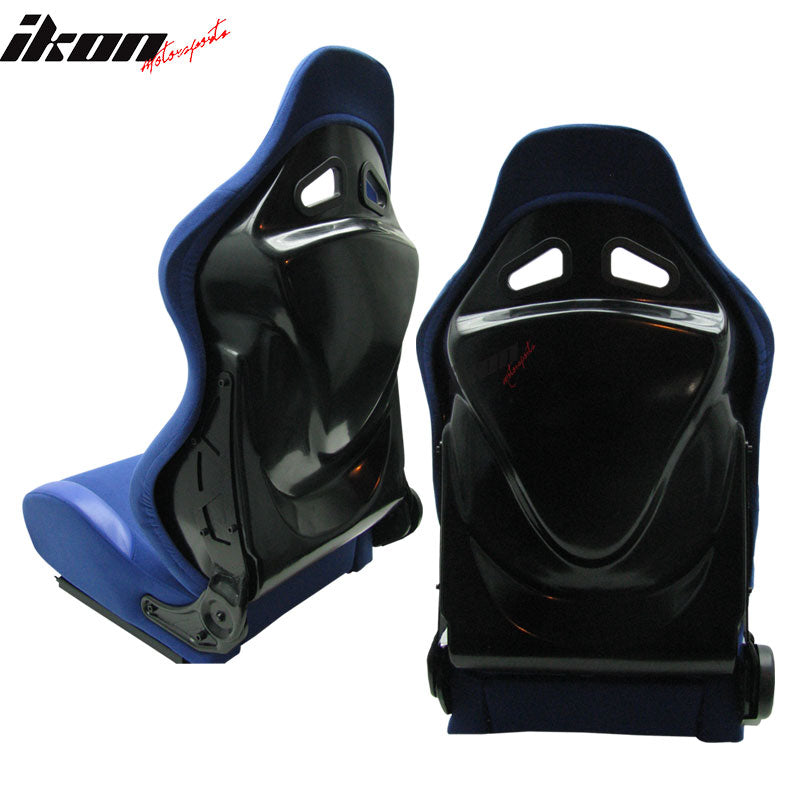 Pair Hardback Blue Black Racing Seat Seats Cloth Reclinable