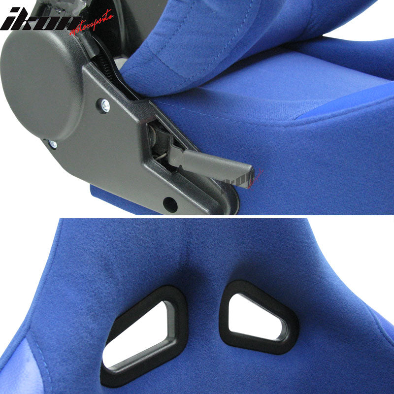 Pair Hardback Blue Black Racing Seat Seats Cloth Reclinable