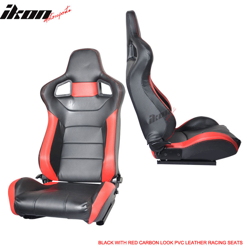 Universal JDM Sport Black Red Racing Seats Carbon Fiber Print