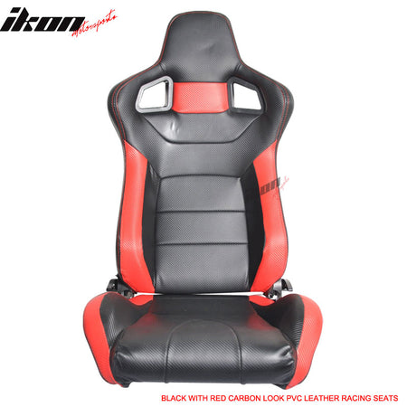 Pair Of JDM Sport Racing Seats Carbon Fiber Print PVC Leather BLK Red