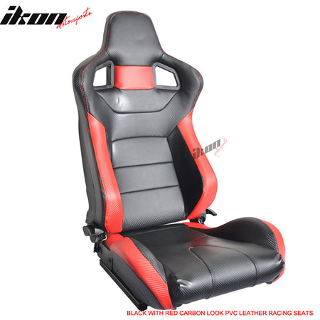 Pair Of JDM Sport Racing Seats Carbon Fiber Print PVC Leather BLK Red