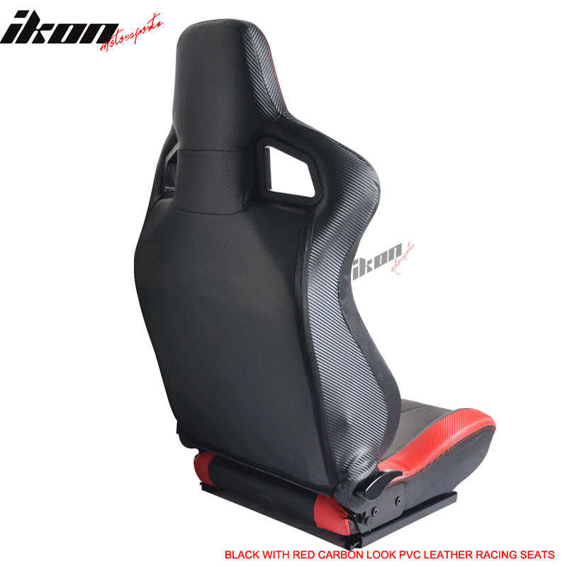 Pair Of JDM Sport Racing Seats Carbon Fiber Print PVC Leather BLK Red