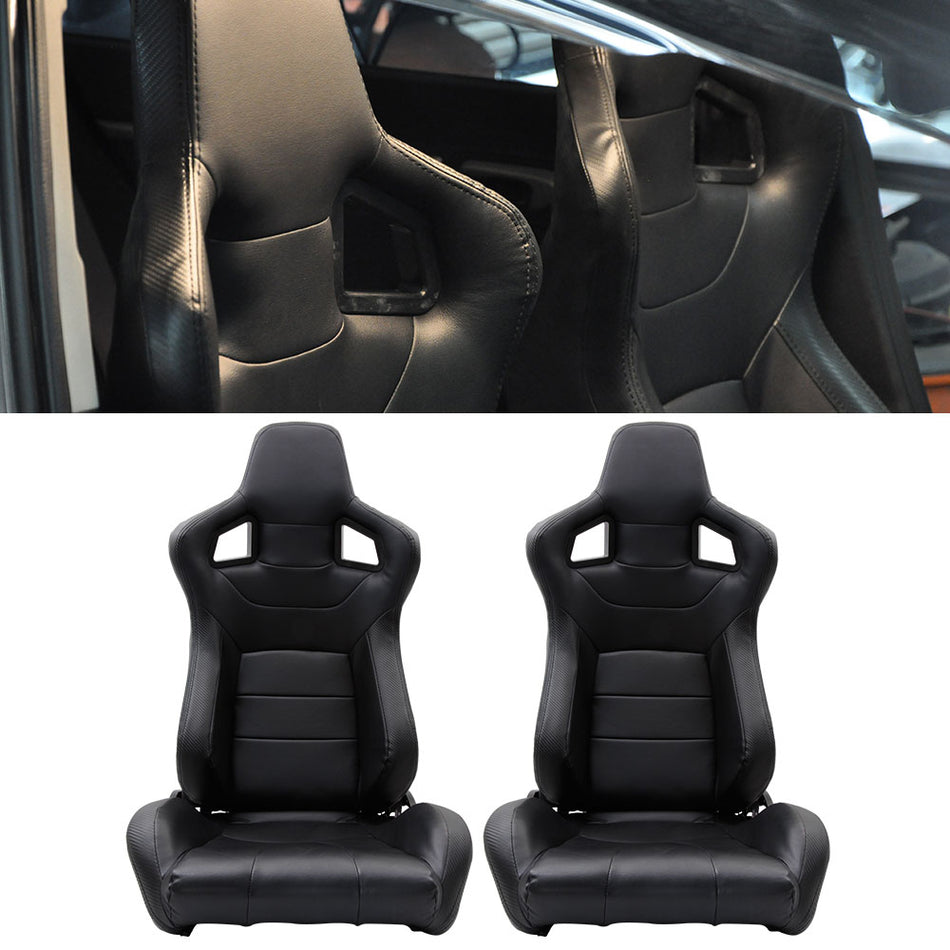 Racing Seat Compatible With Universal Vehicles PVC Leather Black Version 2 by IKON MOTORSPORTS, 1997 1998 1999 2000 2001 2002 2003 2004 2005 2006 2007 2008 2009 2010 2011 2012 2013 2014 2015 2016