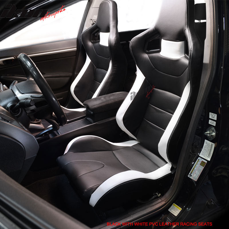 Universal Sport Black White Racing Seats PVC Leather