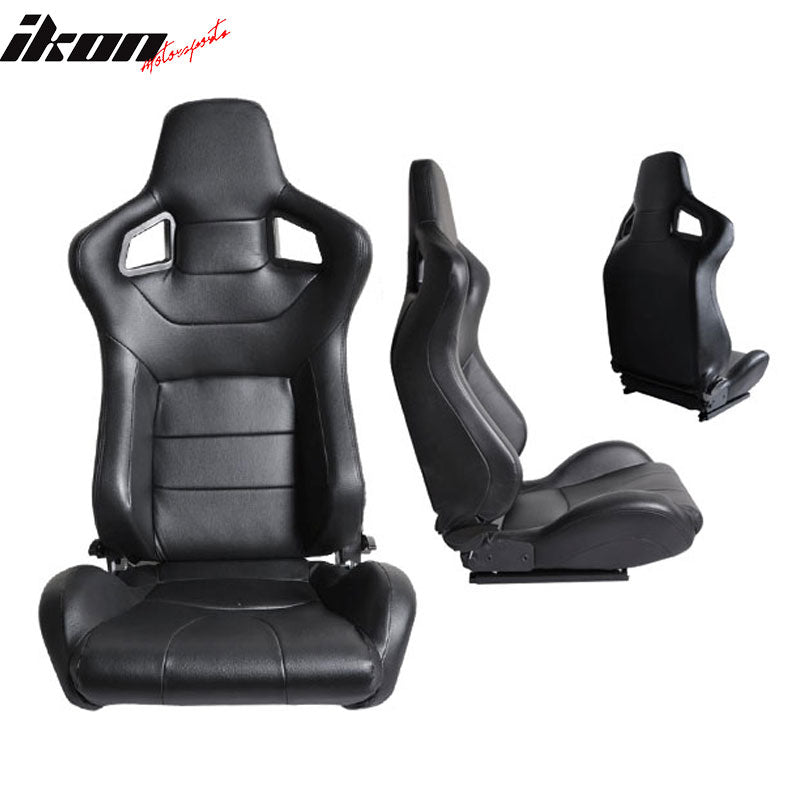Racing Seat Compatible With Most Vehicles Bucket Style Black PVC leather & Slider by IKON MOTORSPORTS, 1997 1998 1999 2000 2001 2002 2003 2004 2005 2006 2007 2008 2009 2010 2011 2012 2013 2014 2015