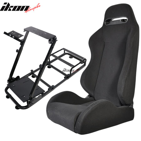 Black Racing Simulator Cockpit Driving Seat Reclinable & Gear Shifter Mount