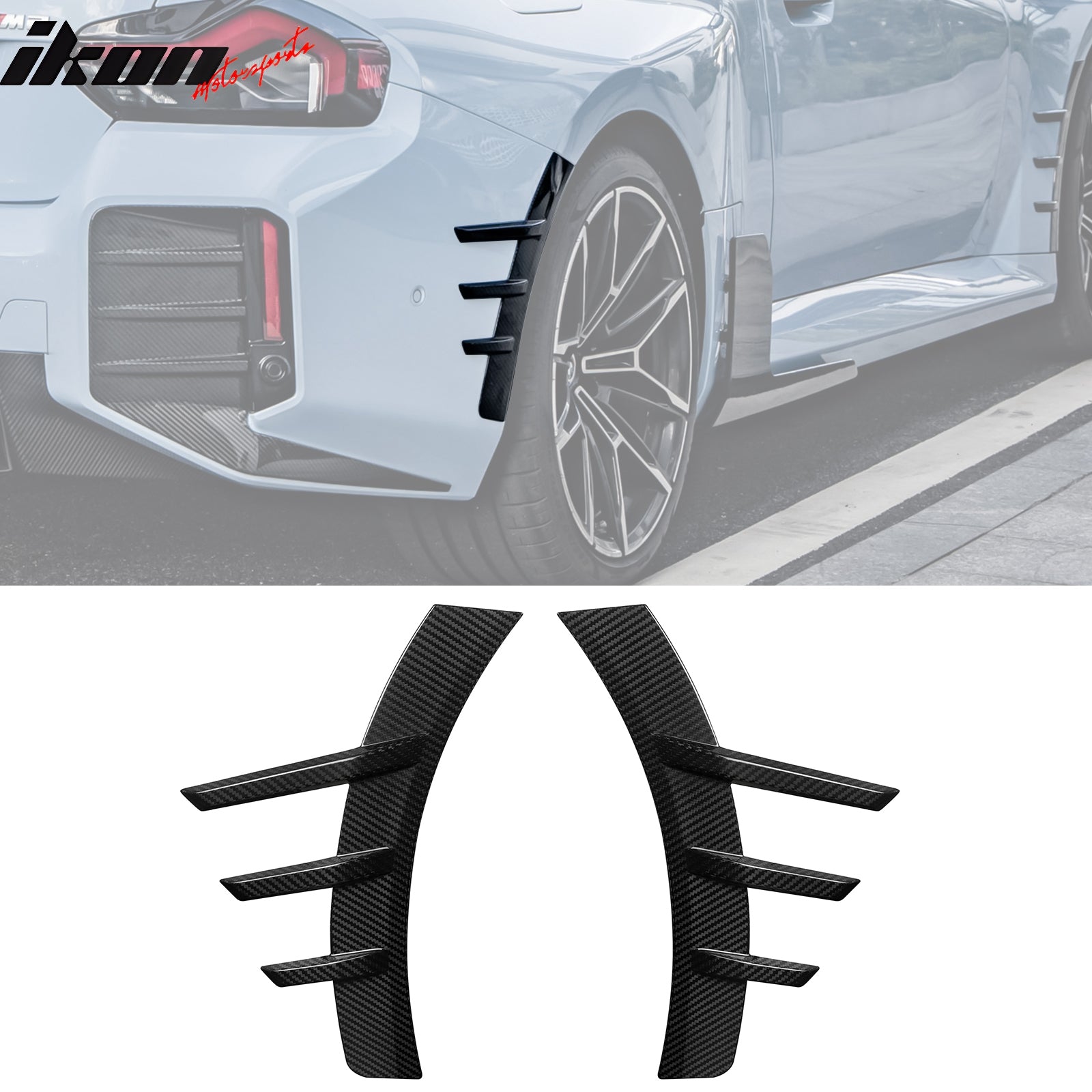 IKON MOTORSPRTS, Rear Side Fender Spats Compatible With 2023-2024 BMW G87 M2, M Performance Style Air Vent Arched Fins Left Right Wheel Flare Molding Trim 2PC