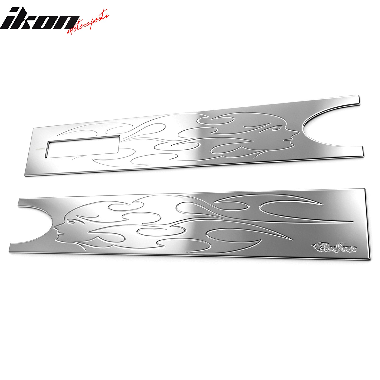 IKON MOTORSPORTS, Tailgate Panel Applique Compatible with 2004-2008 Ford F-150 Pickup, Chrome Billet Style Rear Panel Flame Decorative Garnish Trim, 2PCS