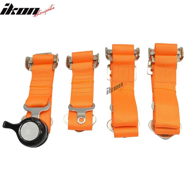 1 Pair Of Orange 4 Point Nylon Harness Camlock Racing Seat Belts