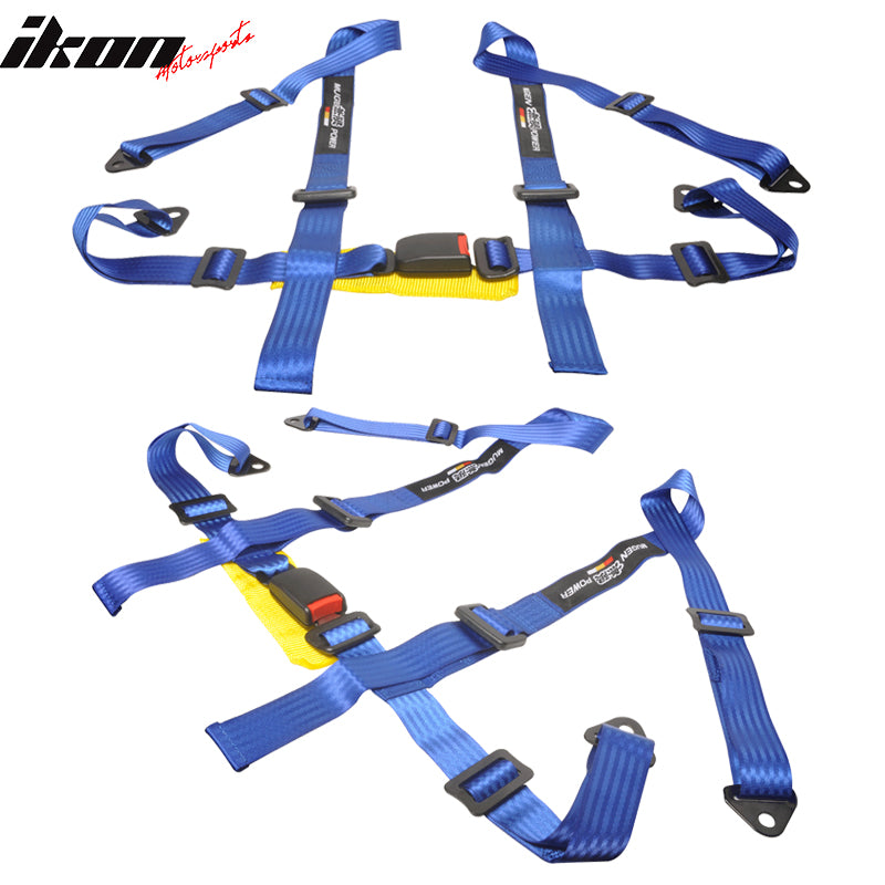 Universal 4 Point Cam-Lock Blue Racing Seat Belt Nylon W/ Mugen Power