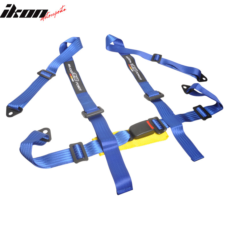 IKON MOTORSPORTS Universal Seat Belt, 2" Width Nylon Strip, 4 points Camlock harness, Racing Safety Belt with Mugen Power Logo for Sport Car, UTV, ATV, Go-kart Car, Blue (Pack of 1)