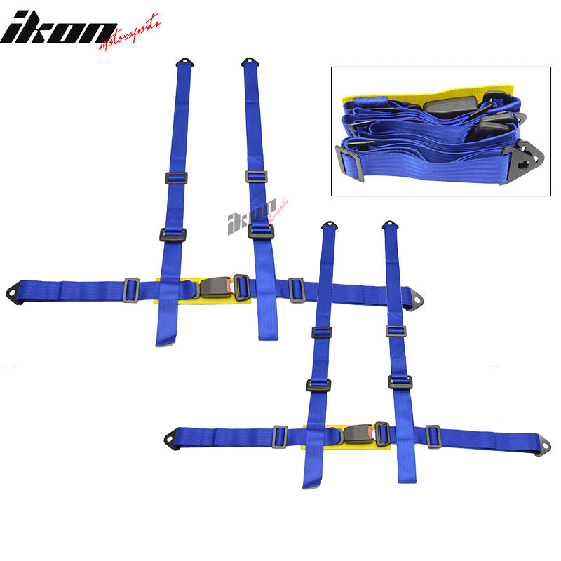 Pair Of Blue 4 Point Racing Seat Belts Shoulder Strap Harness