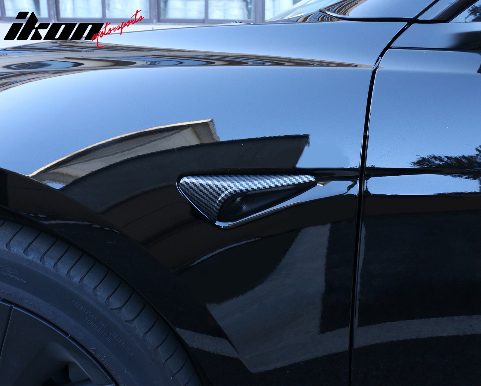 Fits 24-26 Tesla Model 3 & 26 Y Carbon Fiber Print Side Camera Flank Cover Trim