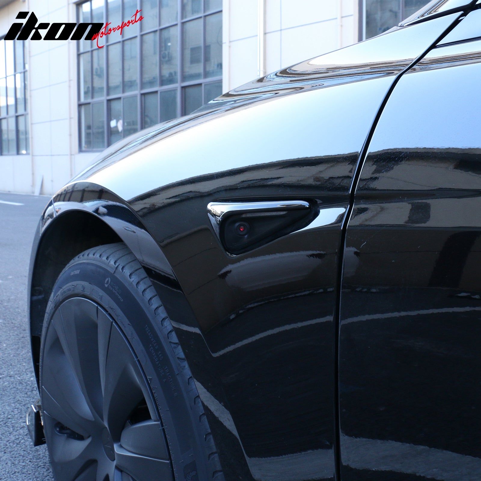 Fits 24-26 Tesla Model 3 & 26 Y Gloss Black Side Fender Camera Flank Cover Trim