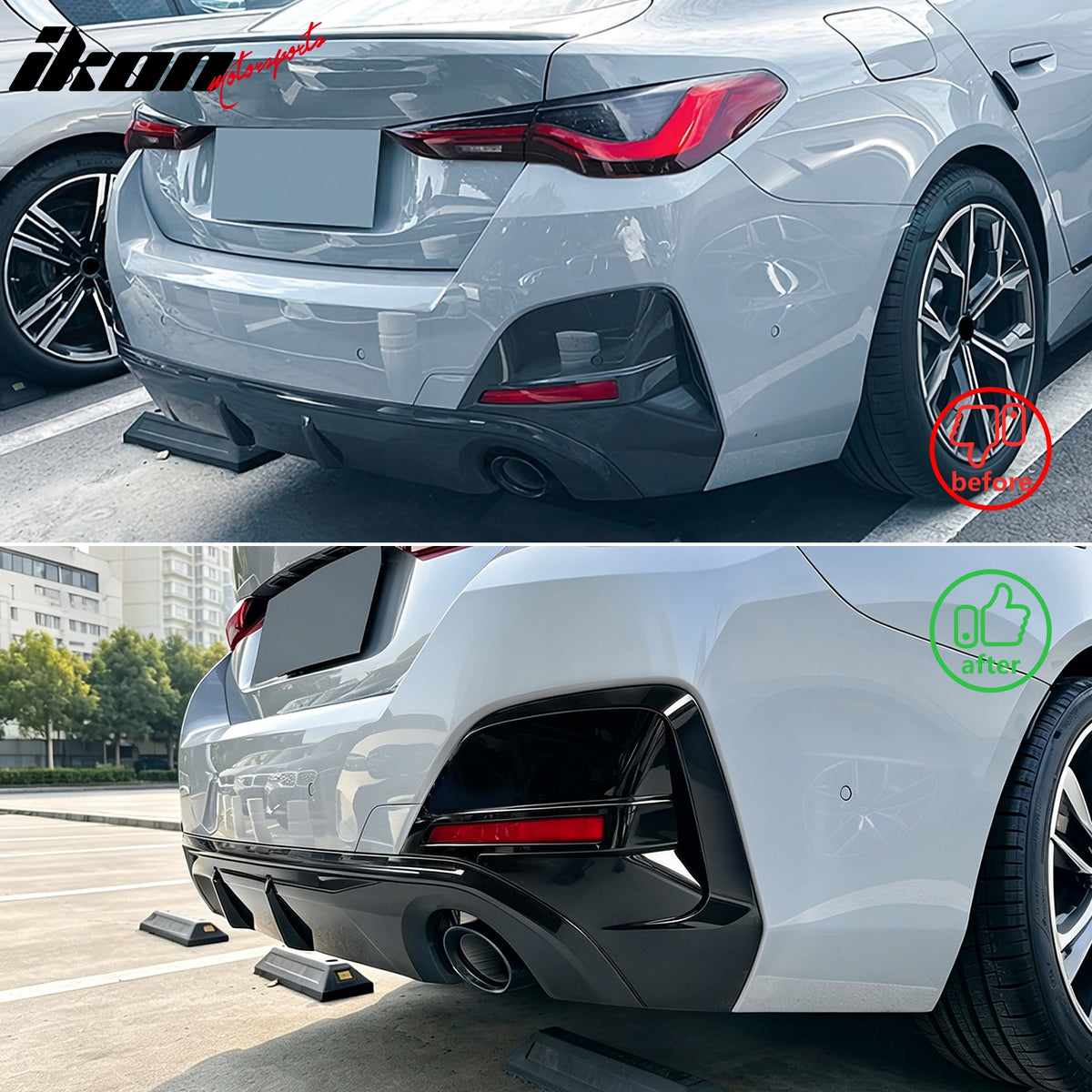 Fits 20-26 BMW G26 4 Series Gran Coupe M Sport Rear Bumper Air Vents Gloss Black
