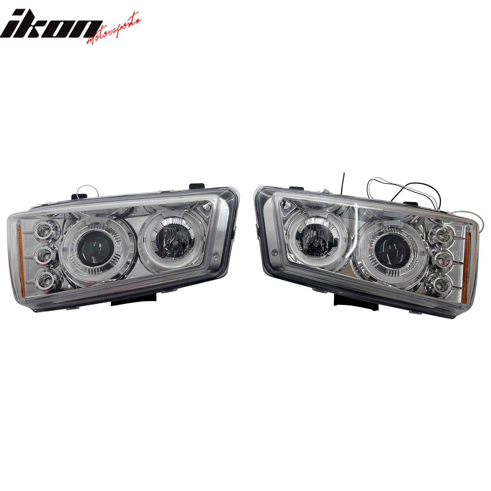 IKON MOTORSPORTS Headlights Assembly, Compatible with 2003-2007 Chevrolet Silverado 1500 2500 3500, Black Chrome Front Bumper Driving Head Lamp, Pair