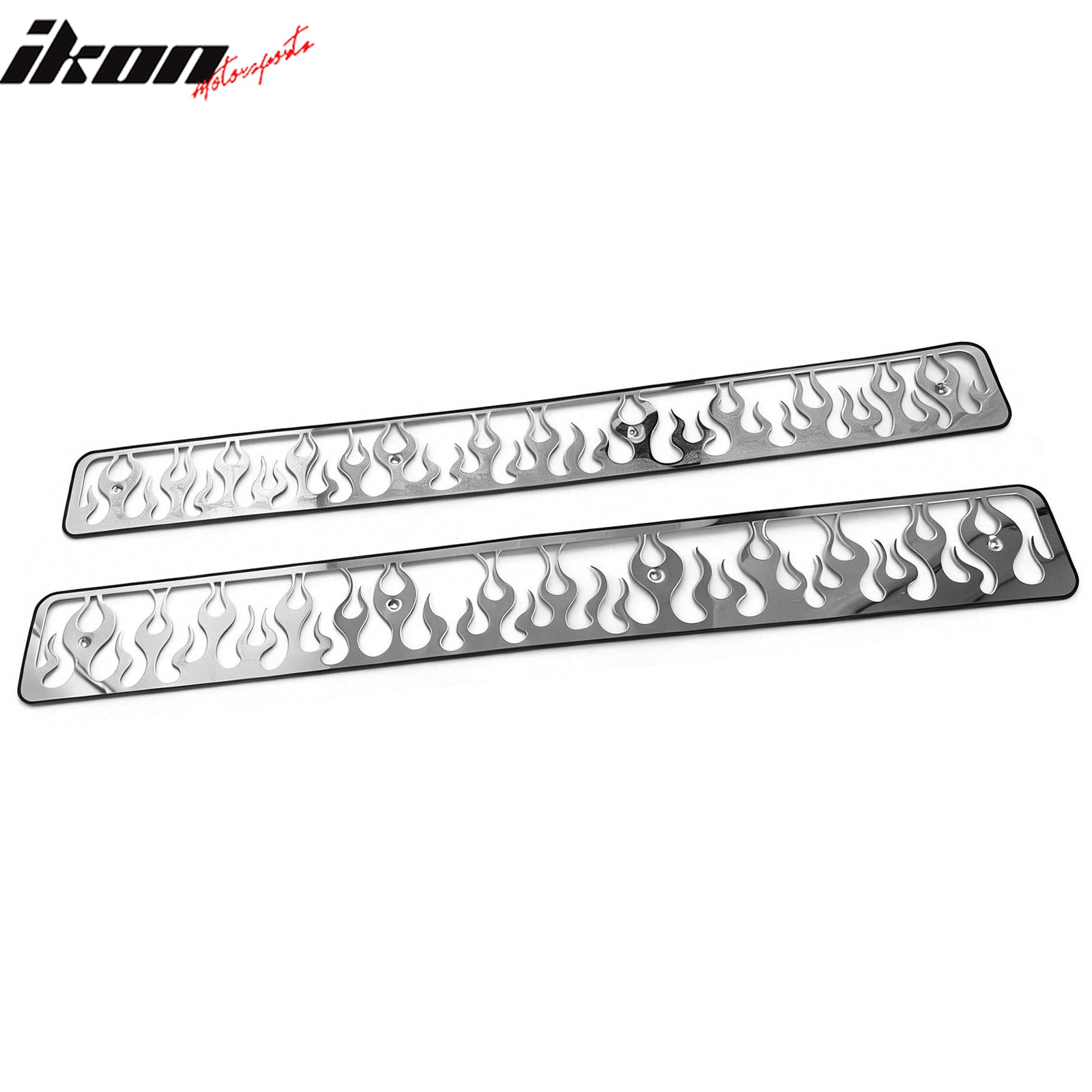 IKON MOTORSPORTS Front Bumper Overlay Grille, Fits 1994-1998 Chevy C1500/C2500/C3500/K1500/K2500/K3500, Vertical Flame Design Chrome Stainless Steel Replacement Front Bumper Grill Assembly, 2PCS