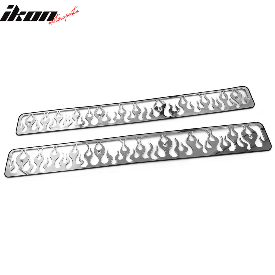 IKON MOTORSPORTS Front Bumper Overlay Grille, Fits 1994-1998 Chevy C1500/C2500/C3500/K1500/K2500/K3500, Vertical Flame Design Chrome Stainless Steel Replacement Front Bumper Grill Assembly, 2PCS