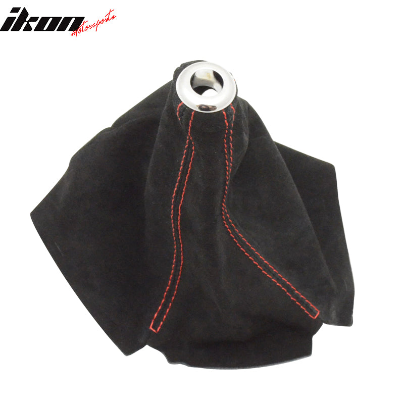 Universal JDM Black Red Stitch Suede Shift Cover Manual Leather