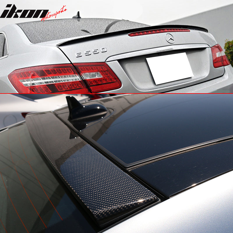 Trunk Spoiler Compatible With 2010-2017 Benz E-Class W207 C207 2Dr Coupe, Rear CF Factory Style Roof + A Type Trunk Wing Tail Deck Lid Bodykit by IKON MOTORSPORTS, 2010 2011 2012 2013