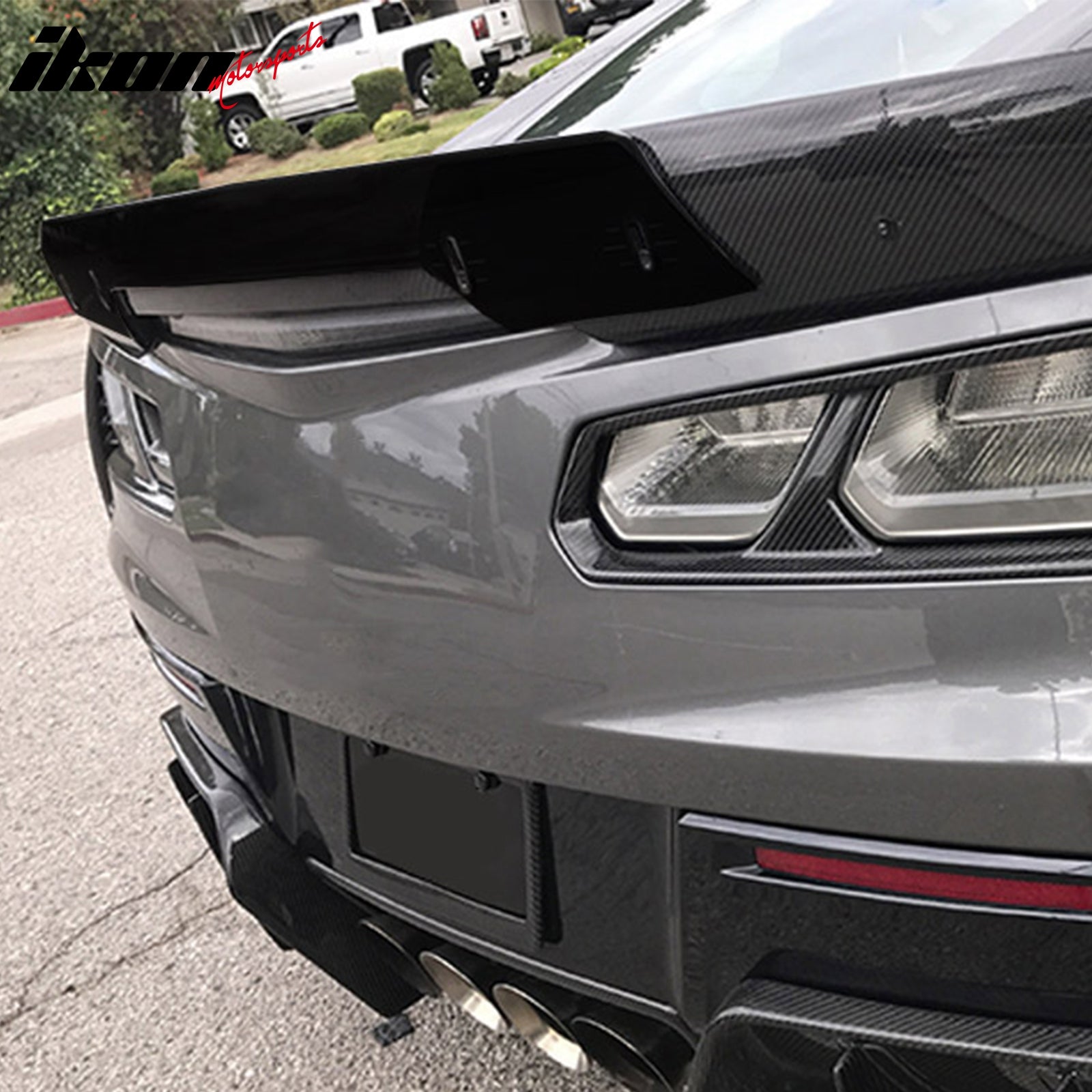 IKON MOTORSPORTS, Gurney Flap Compatible With 2014-2019 Chevy Corvette, Black Rear Trunk Spoiler Gurney Flap Wicker Bill With Hardware Kit Bodykits