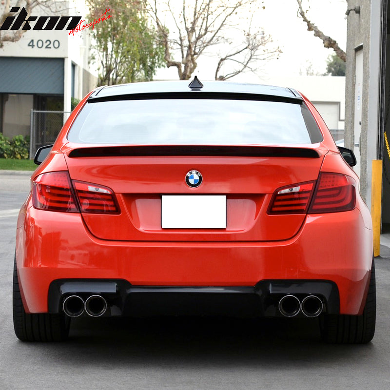 Trunk Spoiler Compatible With 2011-2016 BMW 5-Series F10 Sedan 4Dr 3D, Type Rear Roof Spoiler Wing Carbon Fiber CF Tail Deck Lid Bodykit by IKON MOTORSPORTS,  2012 2013 2014 2015