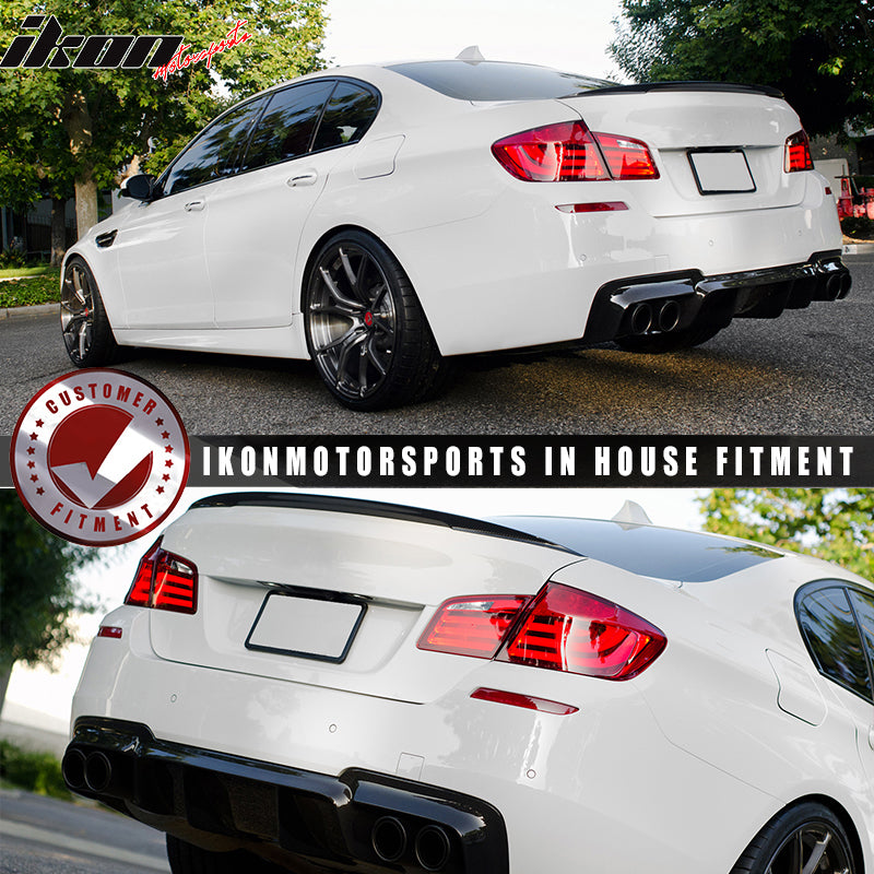Trunk Spoiler Compatible With 2011-2016 BMW 5-Series F2010 Sedan, Performance Style Carbon Fiber(CF)Rear Deck Lip Wing by IKON MOTORSPORTS, 2012 2013 2014 2015