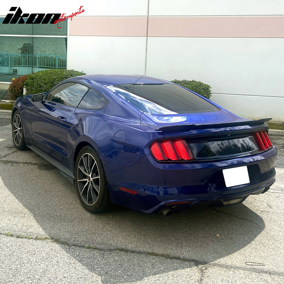IKON MOTORSPORTS, Trunk Spoiler Compatible with 2015-2023 Ford Mustang, MDA R Style Unpainted Black PU Polyurethane Plastic Rear Trunk Lid Spoiler Wing Lip