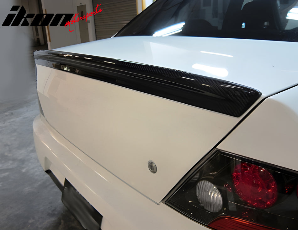 IKON MOTORSPORTS, Trunk Spoiler Compatible with 2002-2007 Mitsubishi Lancer EVO Sedan 4-Door, MDP Style Unpainted Black PU Polyurethane Plastic Rear Trunk Lid Spoiler Wing Lip