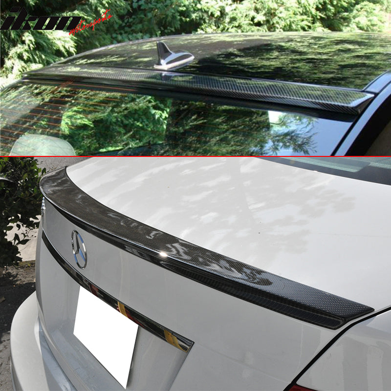 Roof + Trunk Spoiler Compatible With 2008-2014 Mercedes Benz C-Class W204 4D,Carbon Fiber CF Factory Rear + D Type Difuser Spoiler Wing ,by?IKON?MOTORSPORTS?,2009 2010 2011 2012 2013