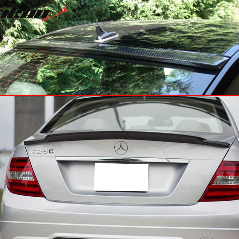 Compatible With 2008-2014 Mercedes Benz C-Class W204 4Dr CF Factory Style Roof + V Type Trunk Spoiler