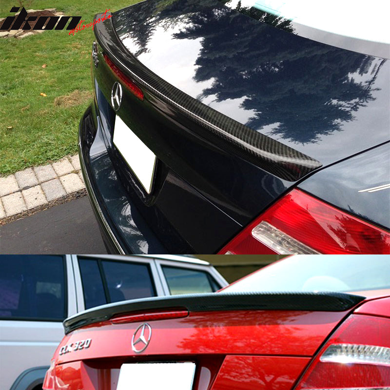 Trunk Spoiler Compatible With 2003-2009 Benz CLK-Class W209, A Style Carbon Fiber(CF) Finisher Rear Tail lid Deck Boot Wing by IKON MOTORSPORTS, 2004 20005 2006 2007