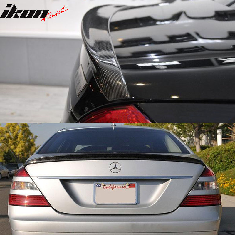 Trunk Spoiler Compatible With 2007-2013 Benz S-Class W221, 4Dr Rear Trunk Deck Spoiler Wing Carbon Fiber by IKON MOTORSPORTS, 2008 2009 2010 2011 2012
