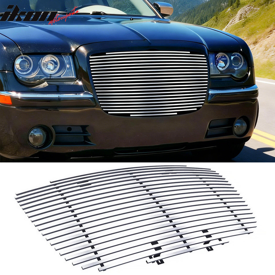 2005-2010 Chrysler 300/300C Front Bumper Hood Upper Grille Insert Replacement Chrome Stainless Steel Billet Style