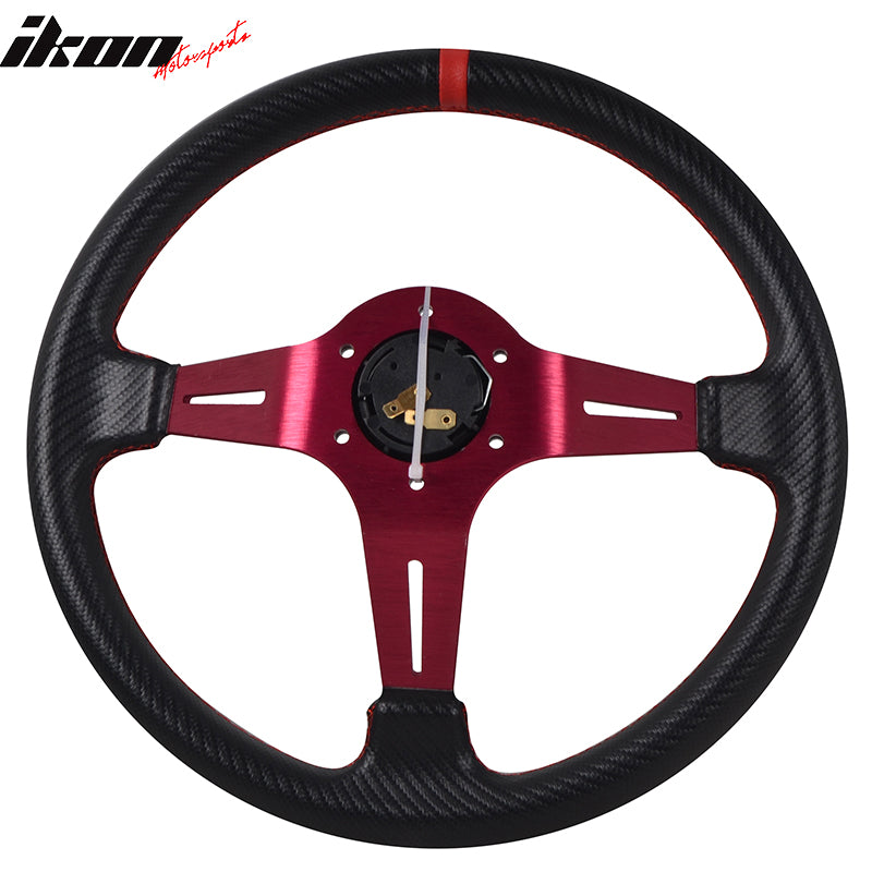 Universal 350MM 6 Hole Deep Dish Steering Wheel Red Spoke Horn PVC