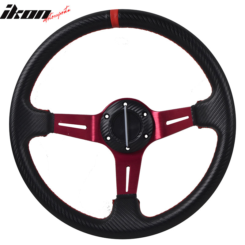 IKON MOTORSPORTS, 13.8" / 350mm Racing Steering Wheel for Race / Car / Games , PVC and Aluminum Red 3 Spokes with Horn Button, 6 Bolts, 12 Oclock Ring