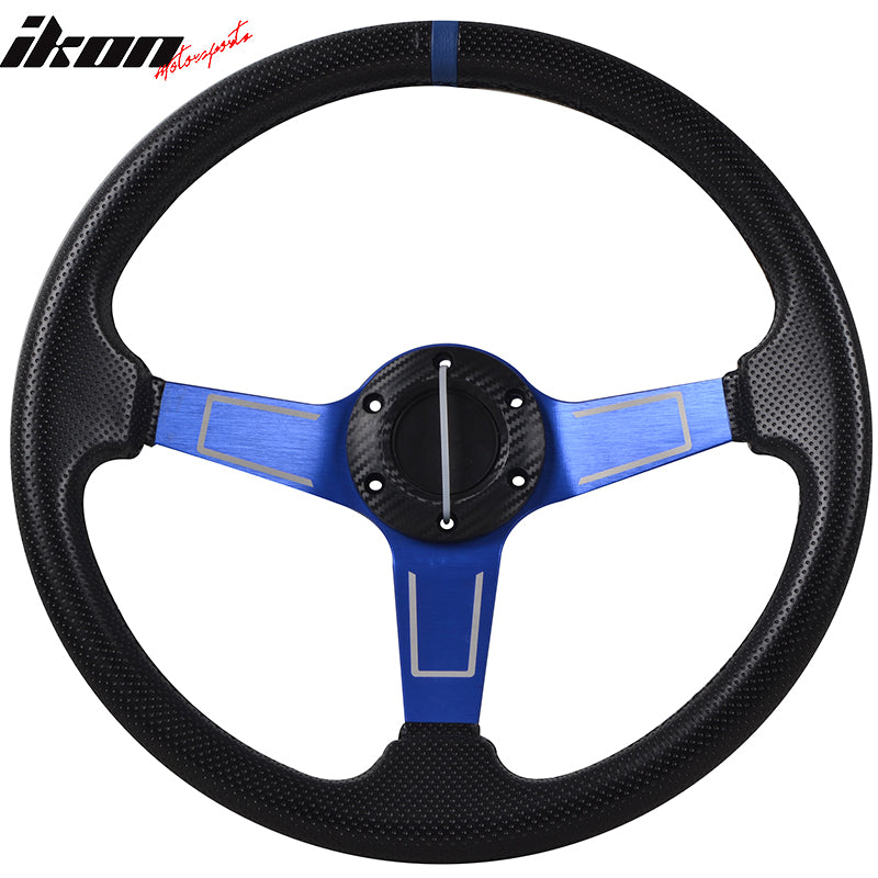 Universal 350MM Blue Black Steering Wheel 6 Hole With Logo PVC Leather