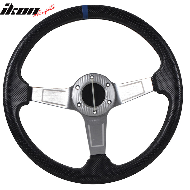 350MM 6 Hole Steering Wheel Deep Dish Spoke Blue Ring & Emblem PVC