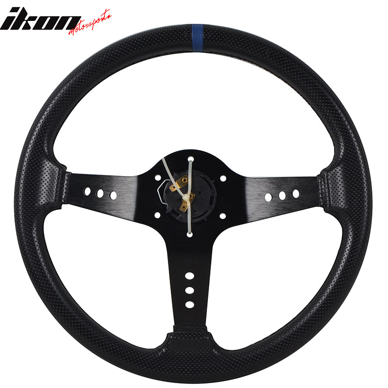 Universal 350MM 6 Hole Deep Dish Black Steering Wheel Emblem PVC