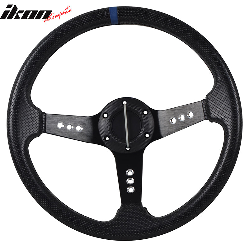 Universal Fitment 350MM PVC 6 Hole Bolt On Steering Wheel Deep Dish Black Spoke & Black Emblem by IKON MOTORSPORTS